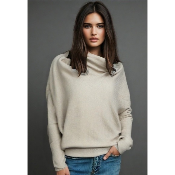 Club Monaco Sweaters - Club Monaco Italian Cashmere Sweater Womens Size XS Latte Cowlneck Dolman Sleeve